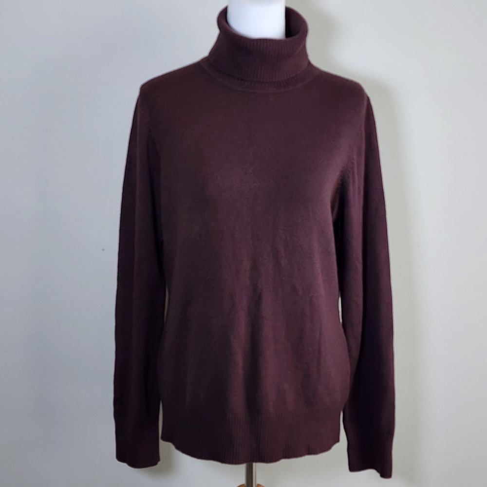 French Connection Turtleneck Sweater Womens XL Burgundy Knit Long Sleeve Ribbed